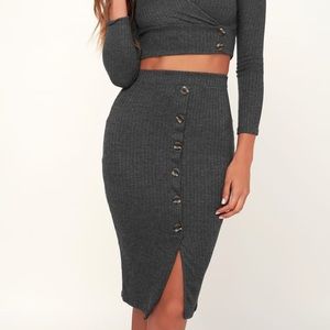 Robinson Charcoal Ribbed Grey Pencil Skirt
